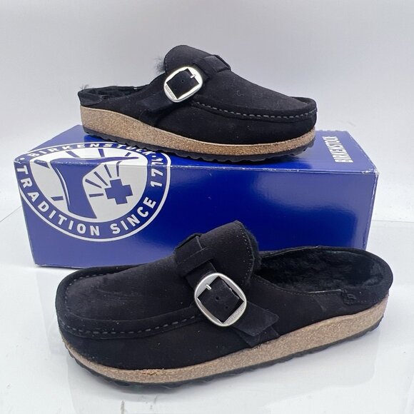 Birkenstock Buckley Shearling Clogs Flat Black Suede EU 37 Women US 6- 6.5 - Picture 1 of 12